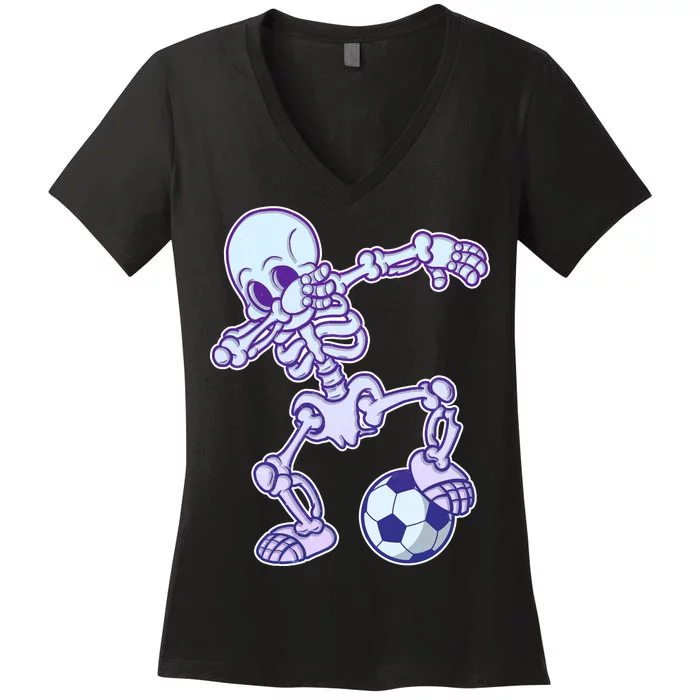 Dabbing Soccer Skeleton Women's V-Neck T-Shirt