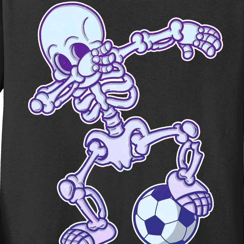 Dabbing Soccer Skeleton Kids Long Sleeve Shirt