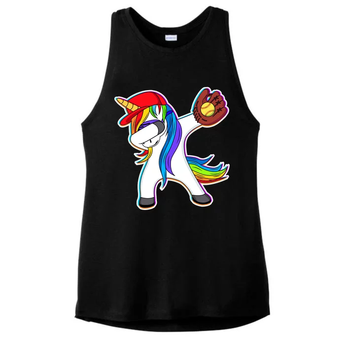 Dabbing Softball Unicorn Ladies Tri-Blend Wicking Tank