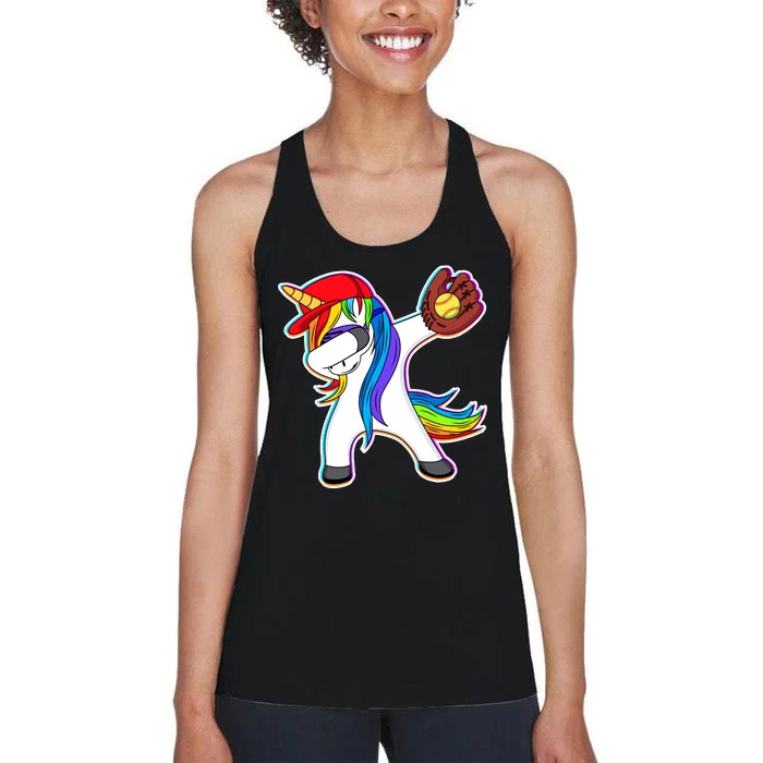 Dabbing Softball Unicorn Women's Racerback Tank