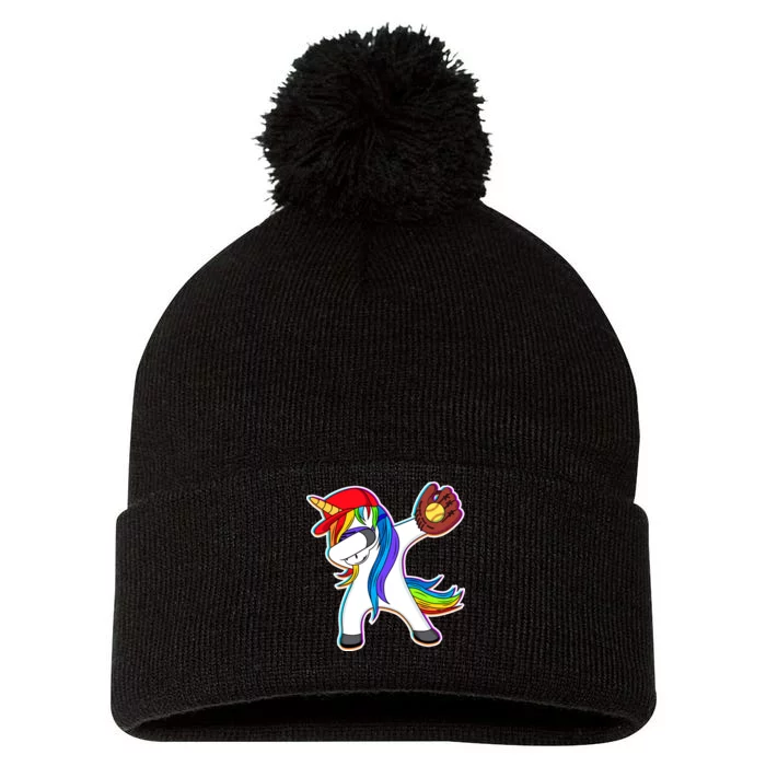 Dabbing Softball Unicorn Pom Pom 12in Knit Beanie