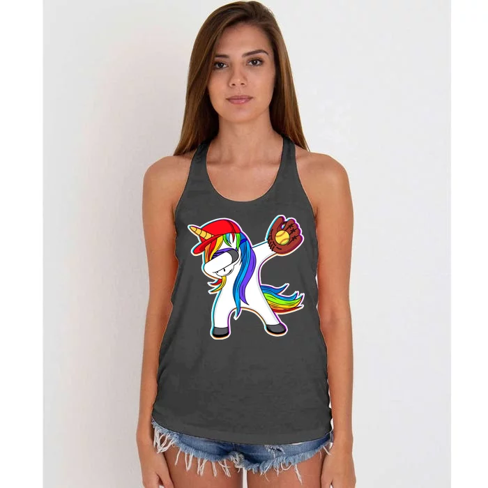 Dabbing Softball Unicorn Women's Knotted Racerback Tank