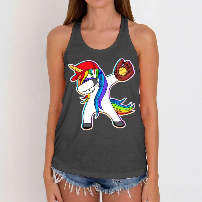 Dabbing Softball Unicorn Women's Knotted Racerback Tank