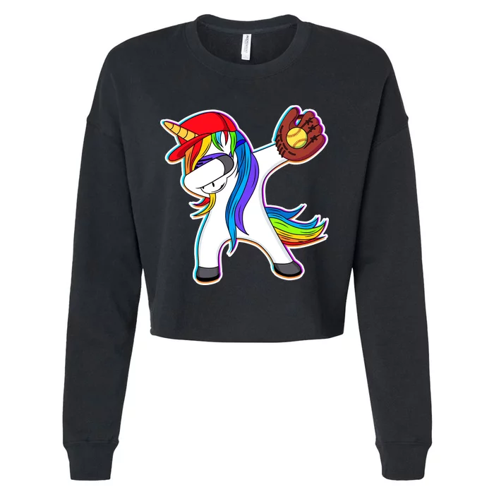 Dabbing Softball Unicorn Cropped Pullover Crew