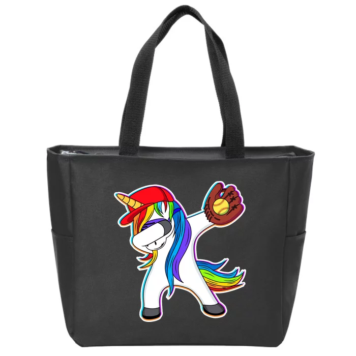 Dabbing Softball Unicorn Zip Tote Bag