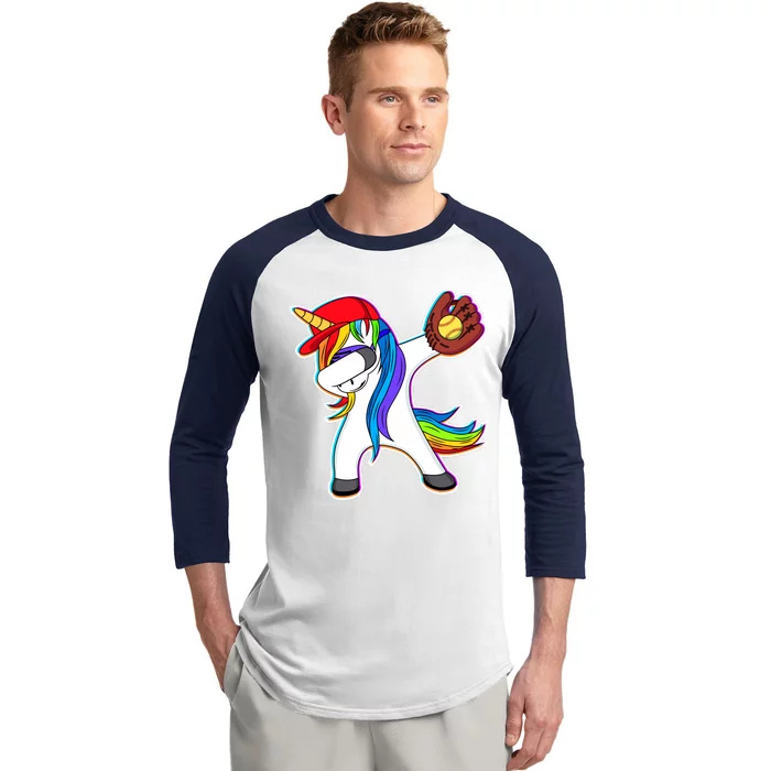 Dabbing Softball Unicorn Baseball Sleeve Shirt