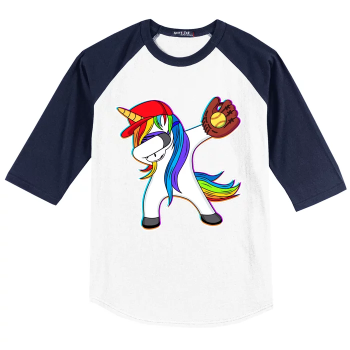 Dabbing Softball Unicorn Baseball Sleeve Shirt