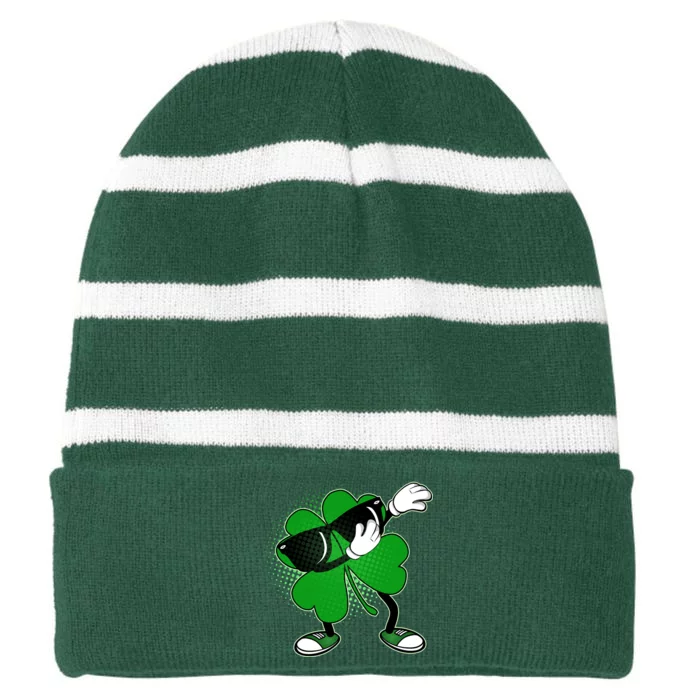 Dabbing St. Patrick's Day Shamrock Striped Beanie with Solid Band