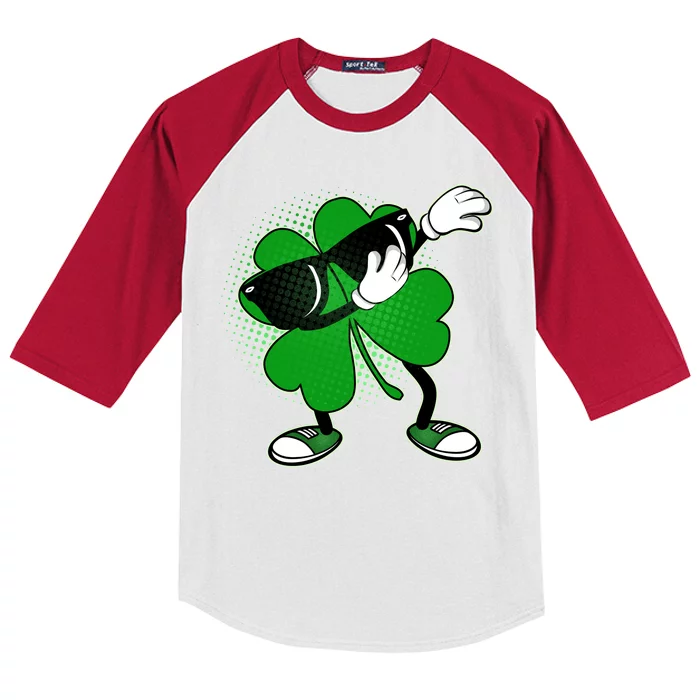 Dabbing St. Patrick's Day Shamrock Kids Colorblock Raglan Jersey