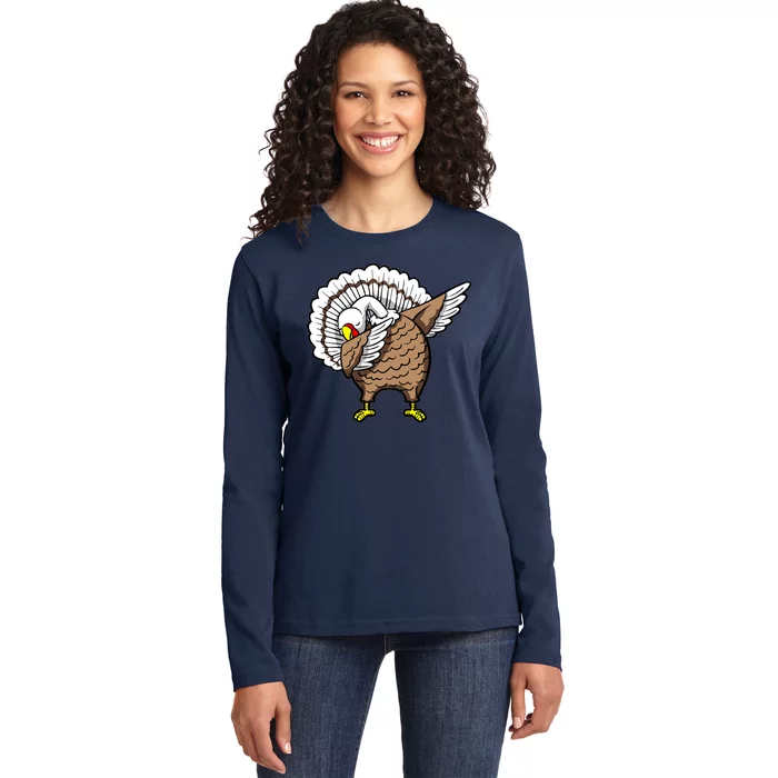 Dabbing Turkey Funny Thanksgiving Day Ladies Long Sleeve Shirt