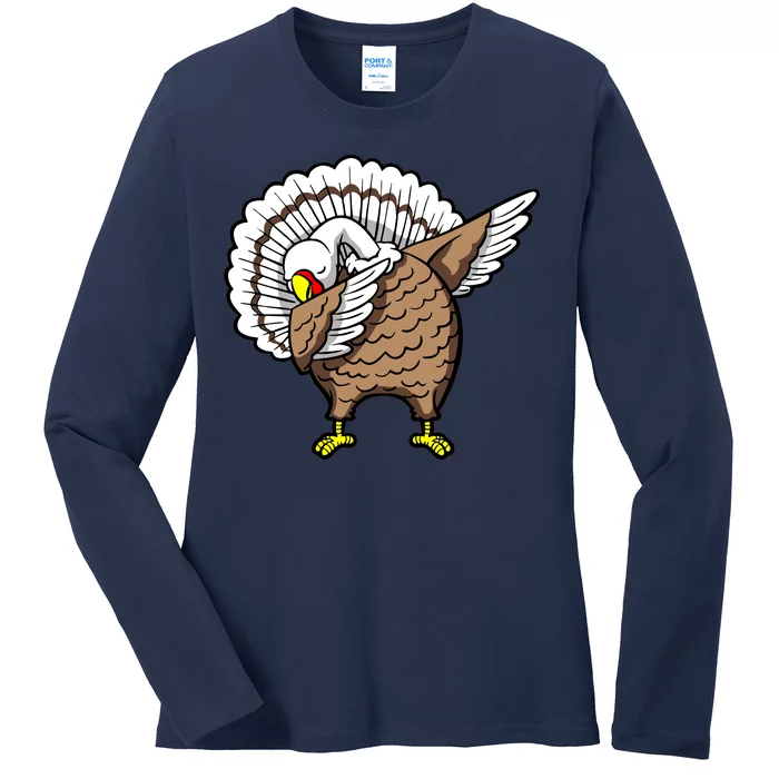 Dabbing Turkey Funny Thanksgiving Day Ladies Long Sleeve Shirt