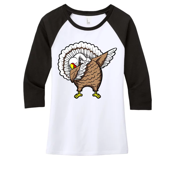 Dabbing Turkey Funny Thanksgiving Day Women's Tri-Blend 3/4-Sleeve Raglan Shirt