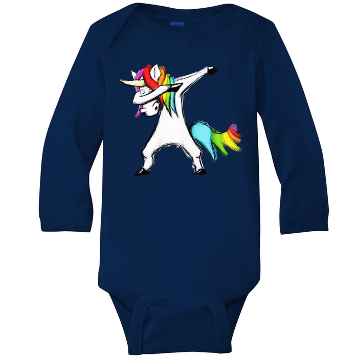 Dabbing Unicorn Baby Long Sleeve Bodysuit