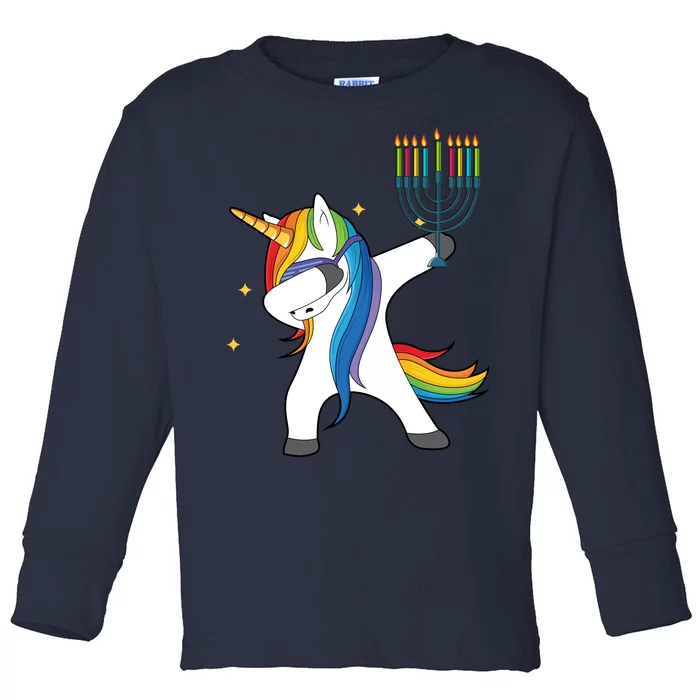 Dabbing Unicorn Hanukkah Toddler Long Sleeve Shirt