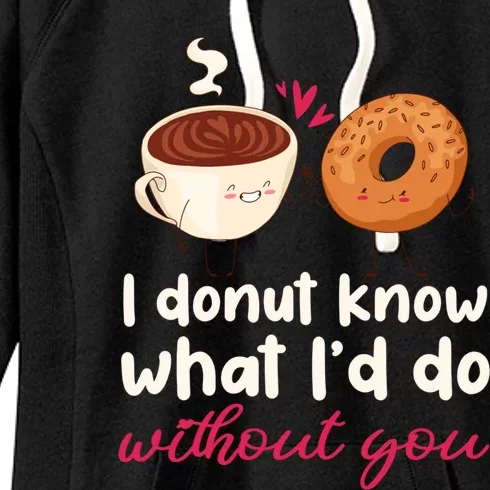 Donut And Coffee Cute Couple Love Pun Funny Valentine's Day Cute Gift Women's Fleece Hoodie