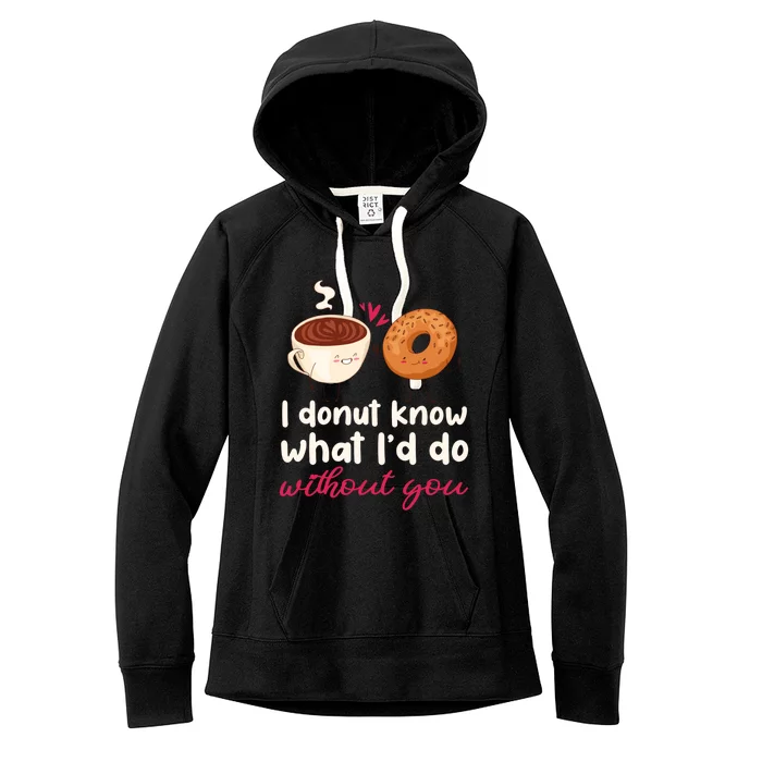 Donut And Coffee Cute Couple Love Pun Funny Valentine's Day Cute Gift Women's Fleece Hoodie