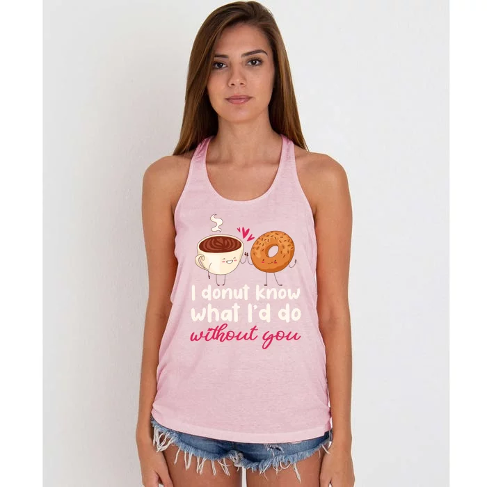 Donut And Coffee Cute Couple Love Pun Funny Valentine's Day Cute Gift Women's Knotted Racerback Tank