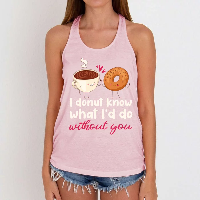 Donut And Coffee Cute Couple Love Pun Funny Valentine's Day Cute Gift Women's Knotted Racerback Tank