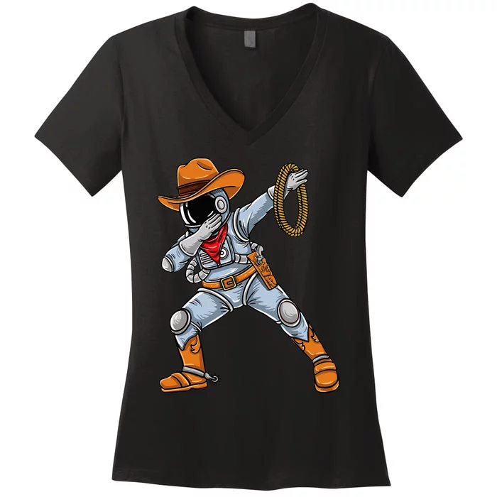 Dabbing Astronaut Cowboy Space Halloween Women's V-Neck T-Shirt