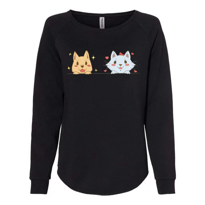 Dog And Cat Cute Animal Lover Womens California Wash Sweatshirt