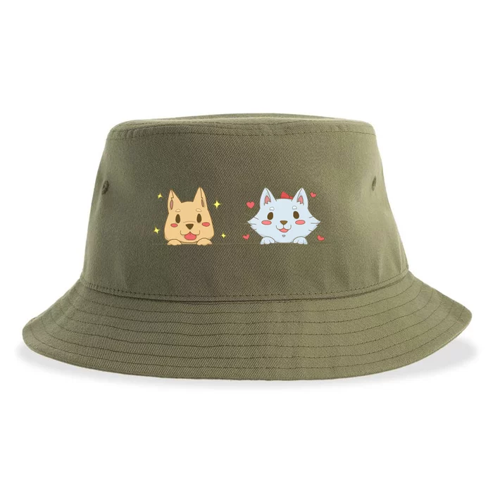 Dog And Cat Cute Animal Lover Sustainable Bucket Hat