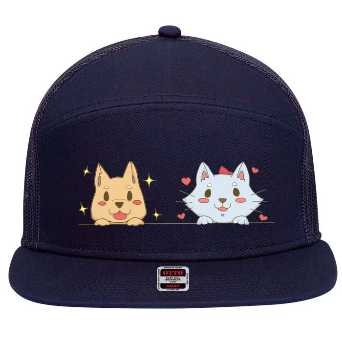 Dog And Cat Cute Animal Lover 7 Panel Mesh Trucker Snapback Hat