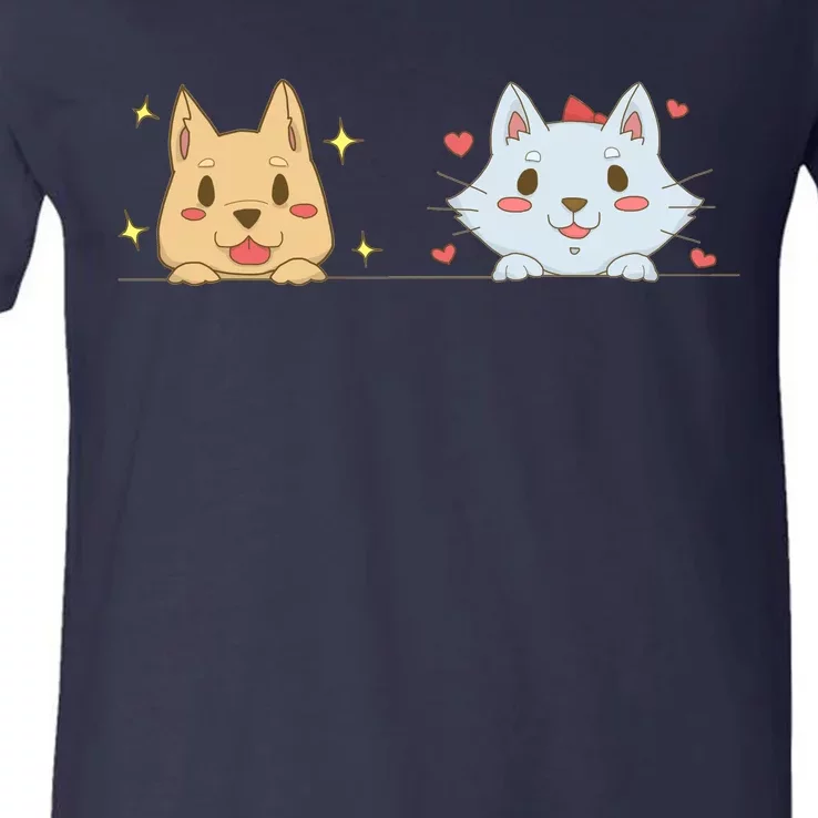 Dog And Cat Cute Animal Lover V-Neck T-Shirt