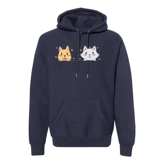 Dog And Cat Cute Animal Lover Premium Hoodie