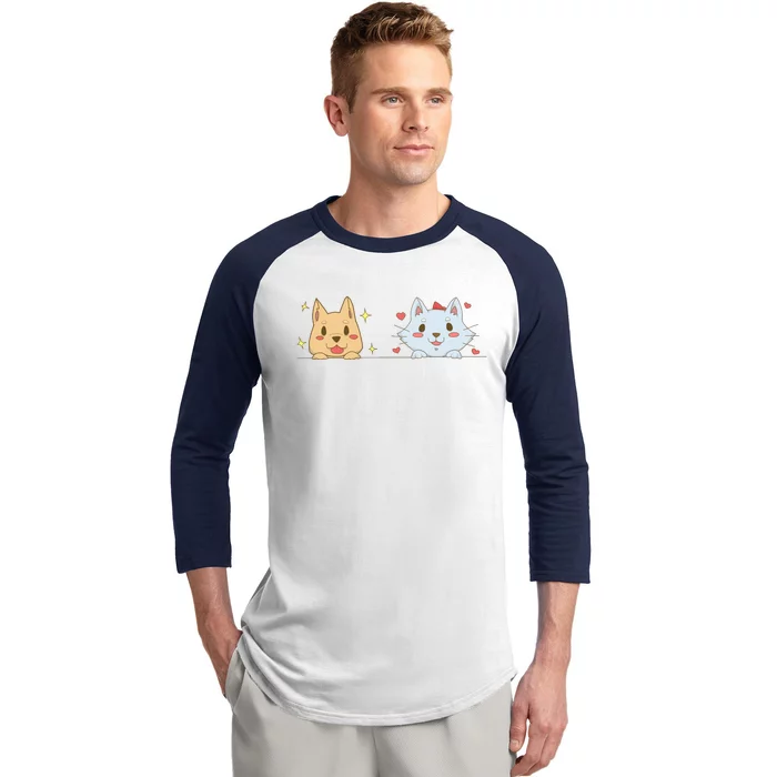 Dog And Cat Cute Animal Lover Baseball Sleeve Shirt