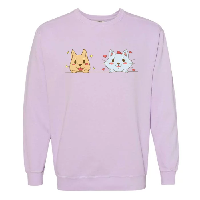 Dog And Cat Cute Animal Lover Garment-Dyed Sweatshirt