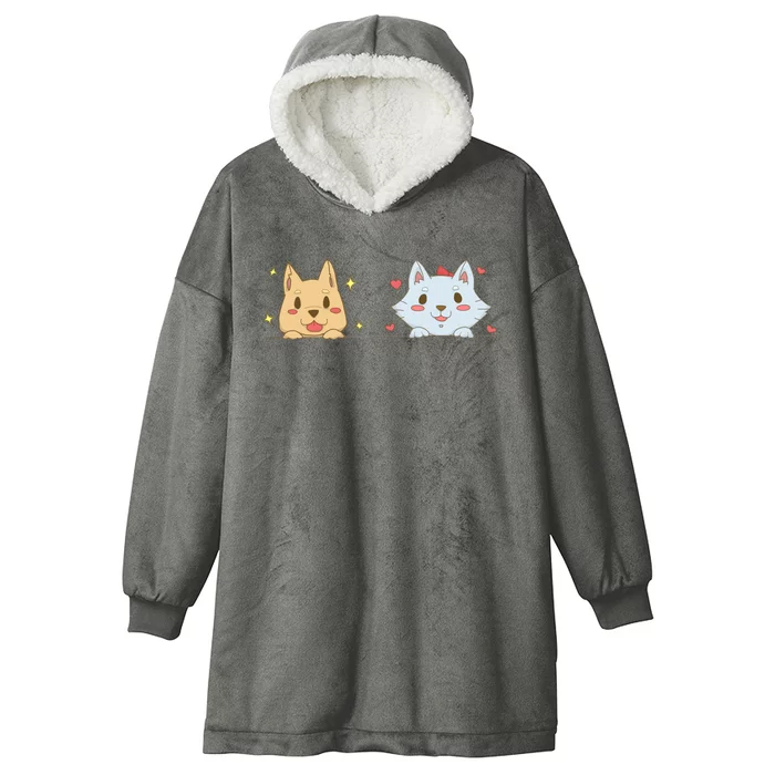 Dog And Cat Cute Animal Lover Hooded Wearable Blanket