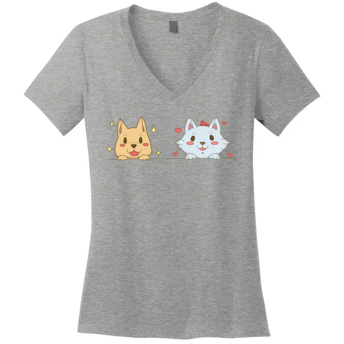 Dog And Cat Cute Animal Lover Women's V-Neck T-Shirt