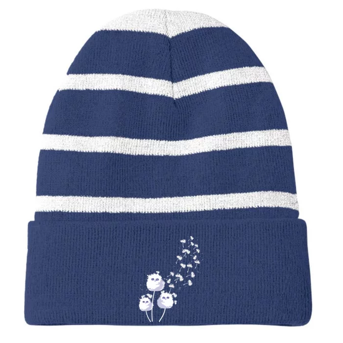 Dandelion And Cute Owls | Owl Lover Striped Beanie with Solid Band