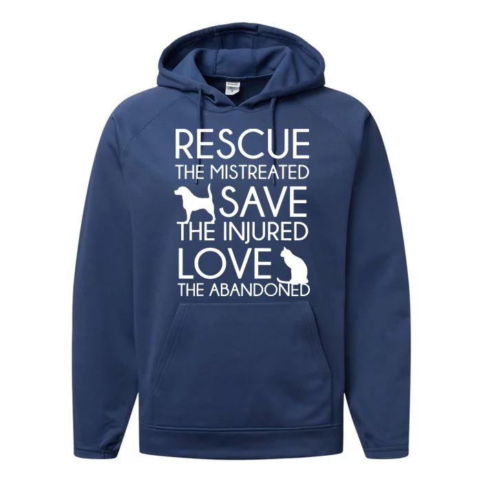 Dog And Cat Lovers Rescue Save Love Animal Rescue Performance Fleece Hoodie