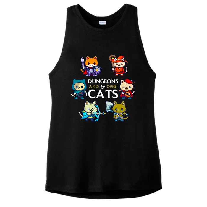 Dungeons And Cats RPG D20 Dice Nerdy Fantasy Gamer Cat Gift Ladies Tri-Blend Wicking Tank