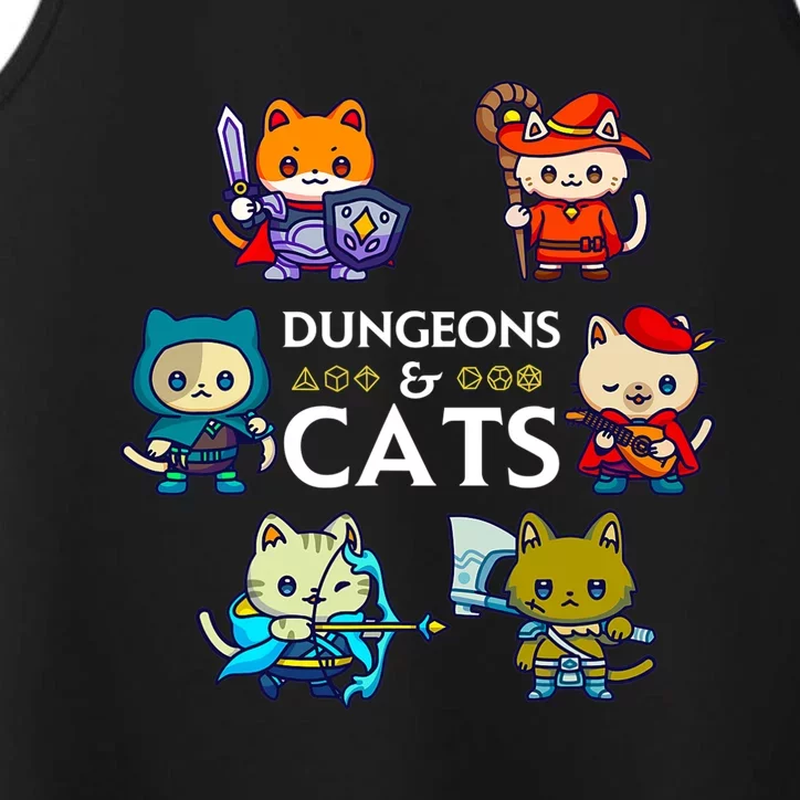 Dungeons And Cats RPG D20 Dice Nerdy Fantasy Gamer Cat Gift Performance Tank