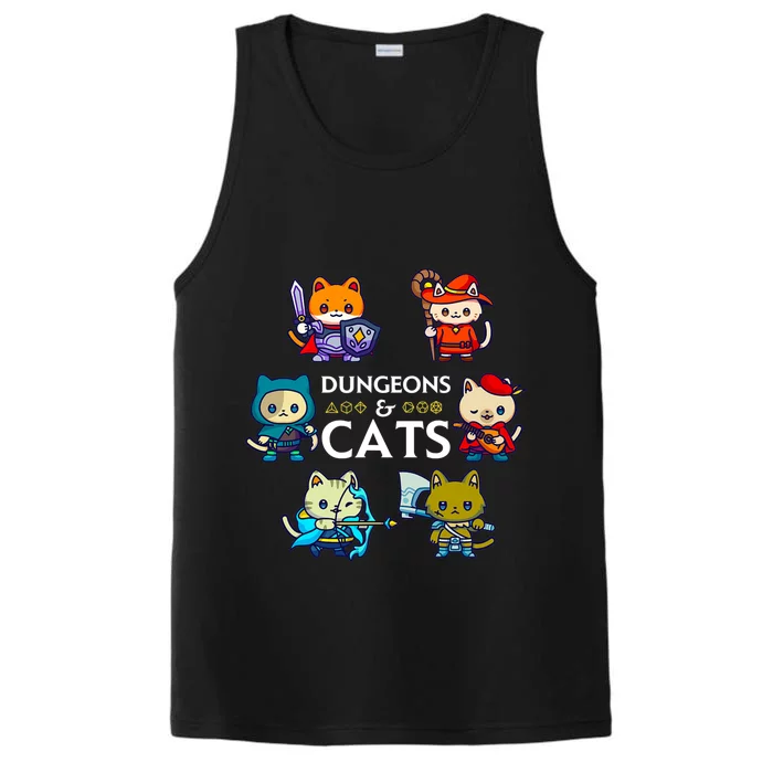 Dungeons And Cats RPG D20 Dice Nerdy Fantasy Gamer Cat Gift Performance Tank