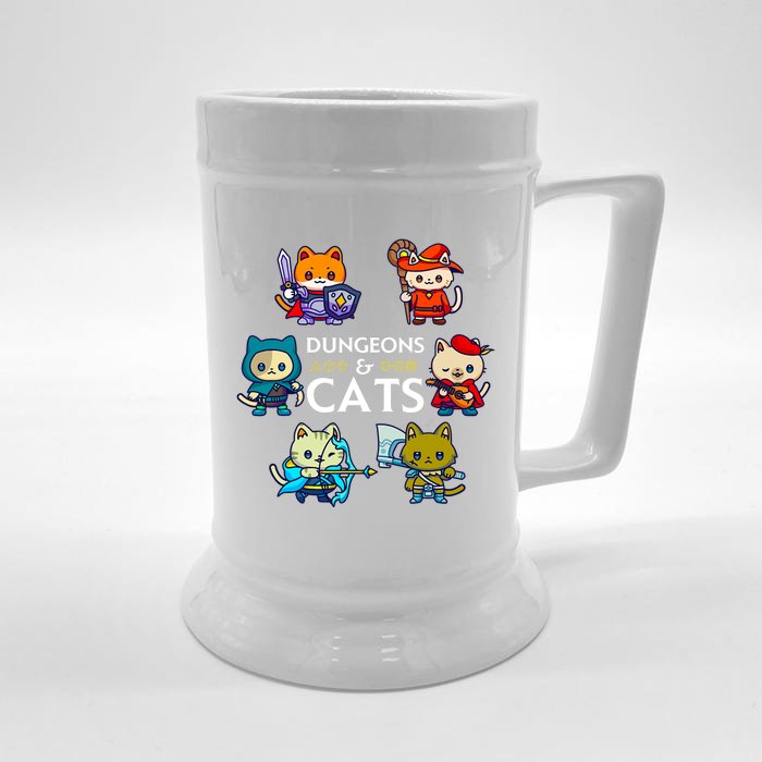 Dungeons And Cats RPG D20 Dice Nerdy Fantasy Gamer Cat Gift Front & Back Beer Stein