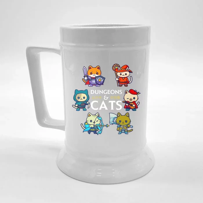 Dungeons And Cats RPG D20 Dice Nerdy Fantasy Gamer Cat Gift Front & Back Beer Stein