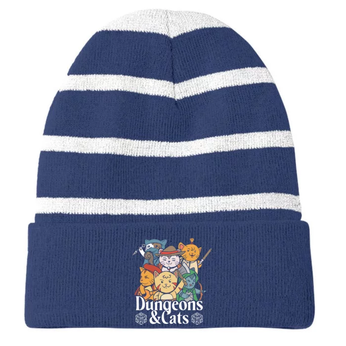 Dungeons And Cats Striped Beanie with Solid Band