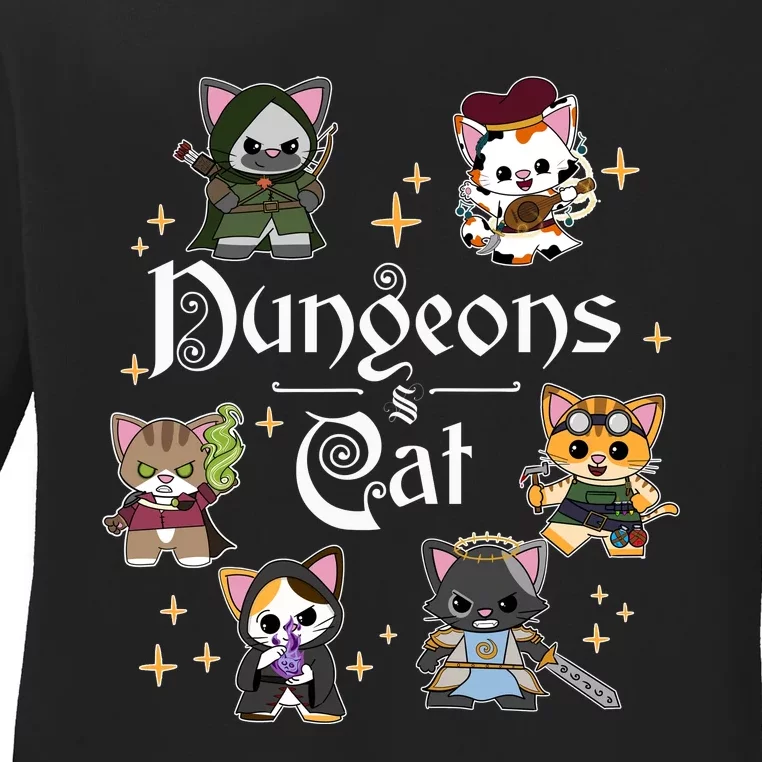 Dungeons And Cats Dungeon Master Cat Throwing Dice Ladies Long Sleeve Shirt