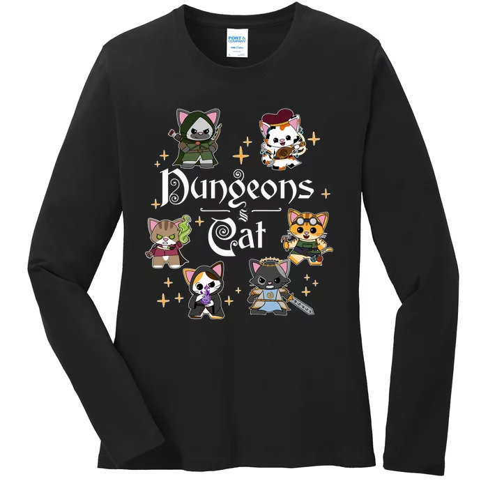 Dungeons And Cats Dungeon Master Cat Throwing Dice Ladies Long Sleeve Shirt