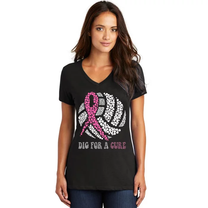 Dig A Cure Breast Cancer Awareness Volleyball Pink Out Women's V-Neck T-Shirt