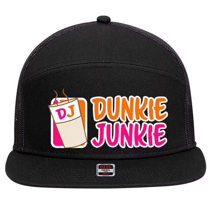 Donut And Coffee Lover Dunkie Junkie 7 Panel Mesh Trucker Snapback Hat