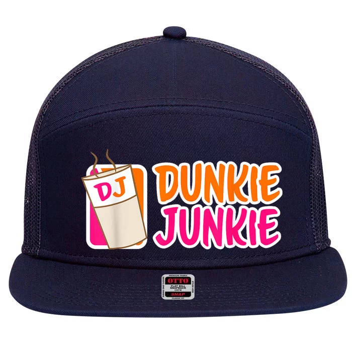 Donut And Coffee Lover Dunkie Junkie Short Sleeve Gift 7 Panel Mesh Trucker Snapback Hat