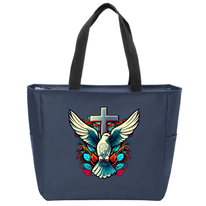 Dove And Cross Zip Tote Bag