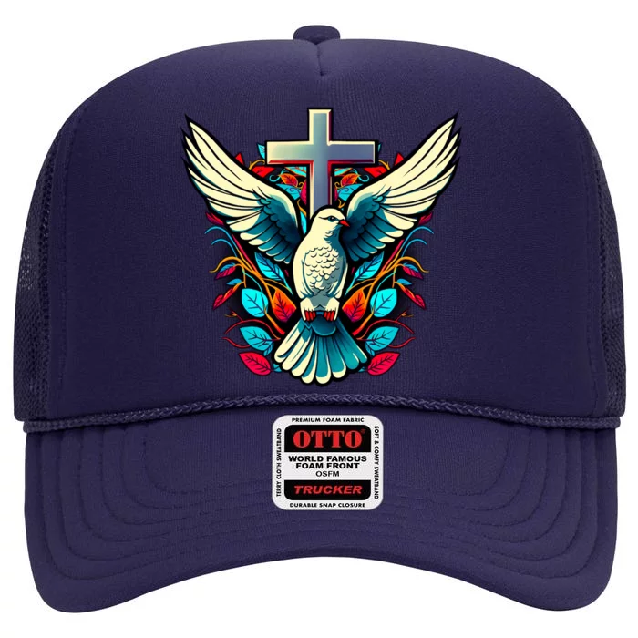 Dove And Cross High Crown Mesh Trucker Hat