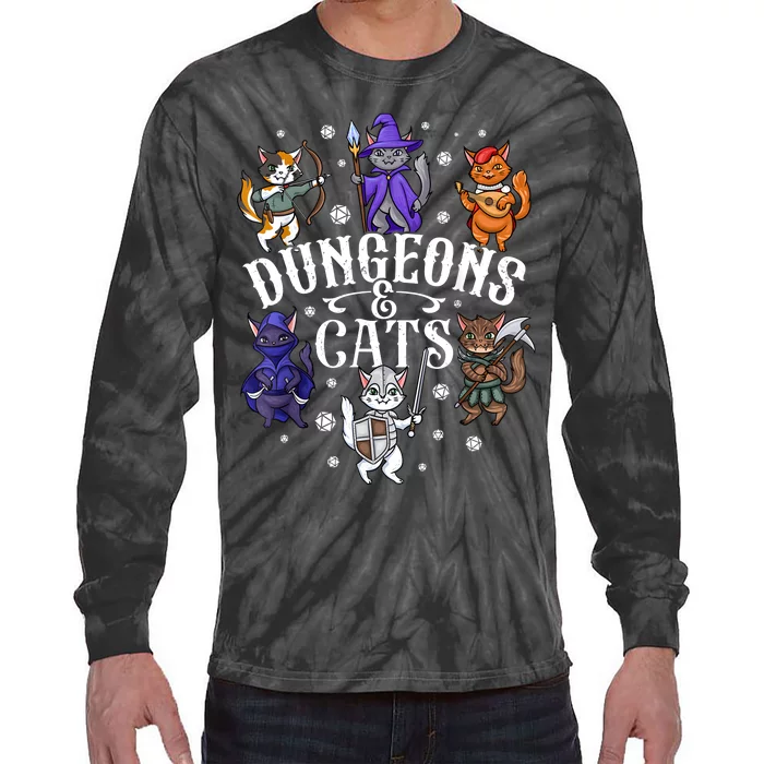 Dungeons And Cats Cat Gaming  Fantasy Gamer Tie-Dye Long Sleeve Shirt