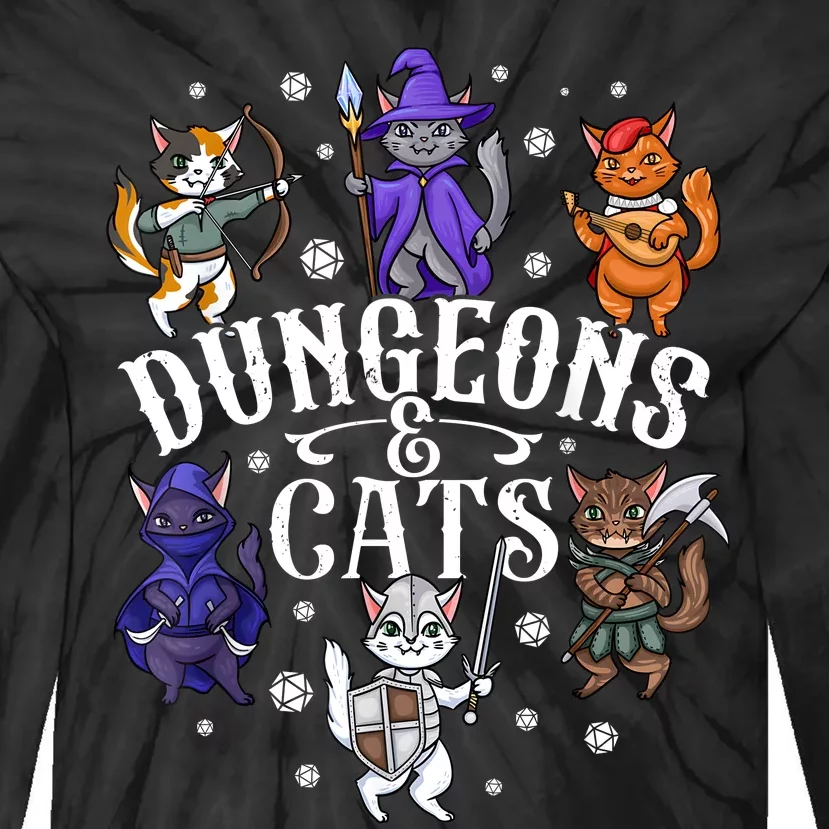 Dungeons And Cats Cat Gaming  Fantasy Gamer Tie-Dye Long Sleeve Shirt