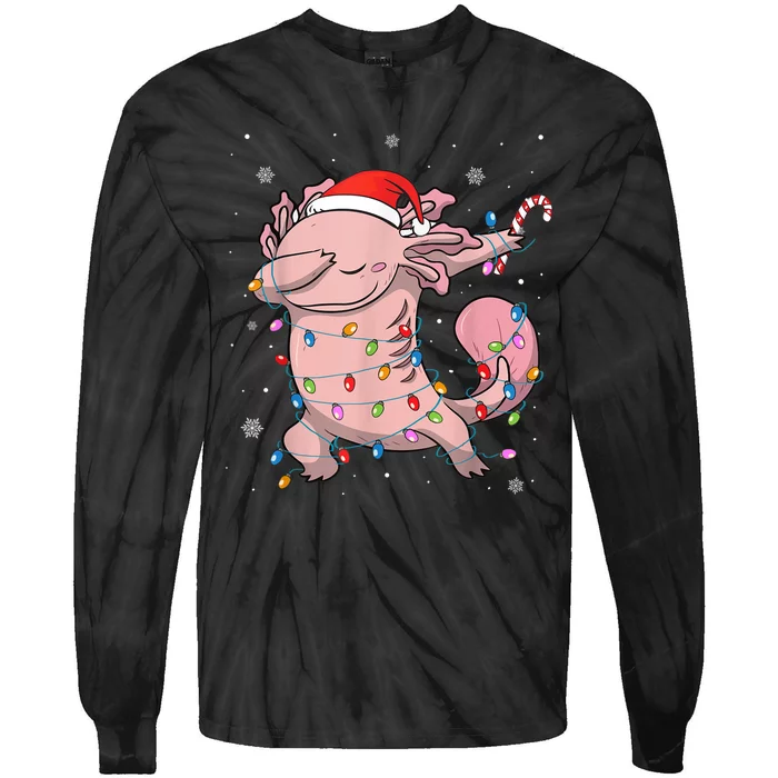 Dabbing Axolotl Christmas Lights Funny Xmas Gifts Boys Girls Tie-Dye Long Sleeve Shirt